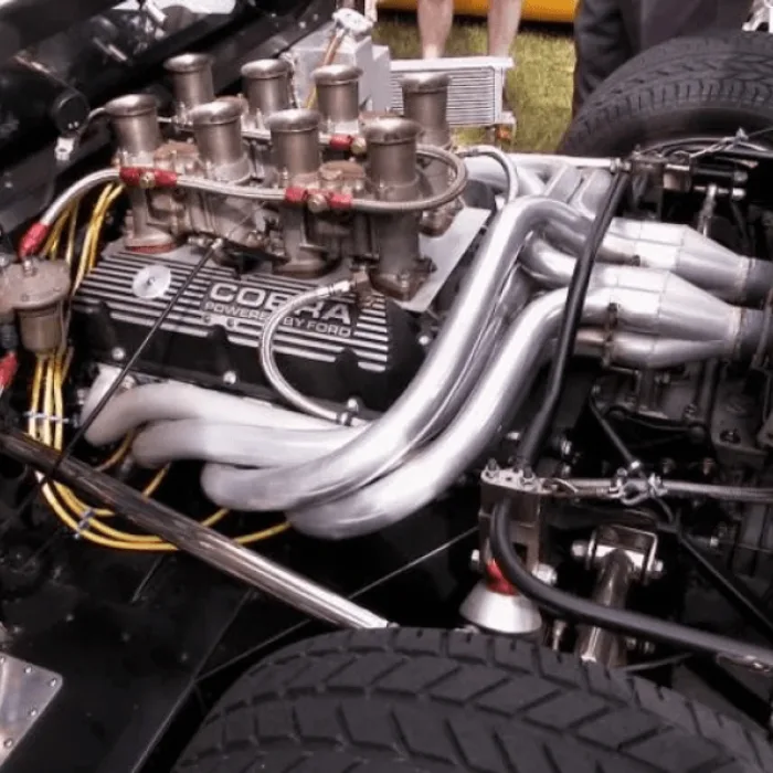 Ceramic coated exhaust headers on a Cobra Ford V8 engine