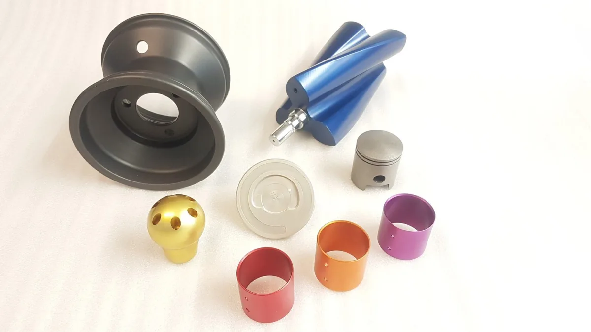 DiamonDyze ceramic anodised aluminium parts in blue, gold, red, orange and purple