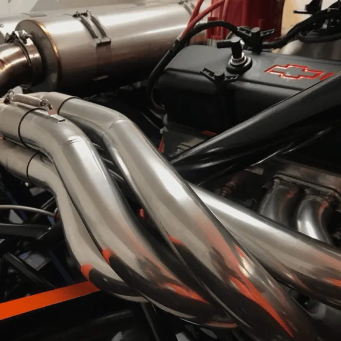 Ceramic coated stainless exhaust headers in a Chevrolet engine bay