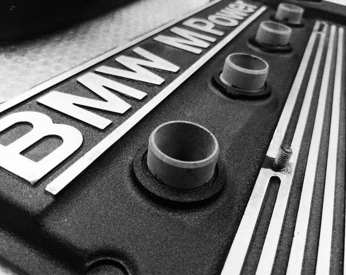 Powder coated BMW M Power cam cover in black